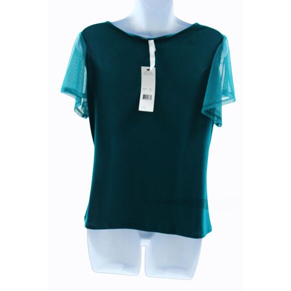 Petite Studded Short Flutter Sleeve Top Size Petite Medium Green - Picture 4 of 4